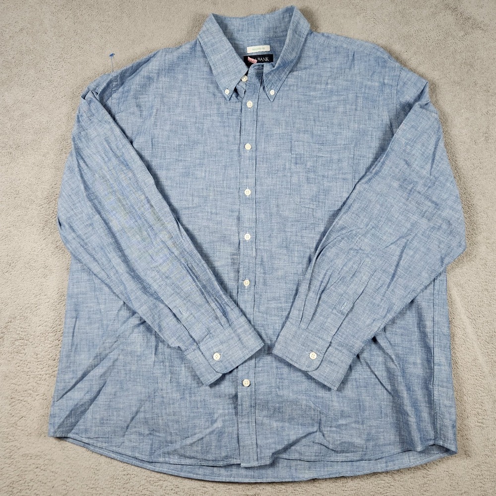 Jos A Bank Button Front Chambray Shirt Mens size XXL Blue Tailored Fit Shirt